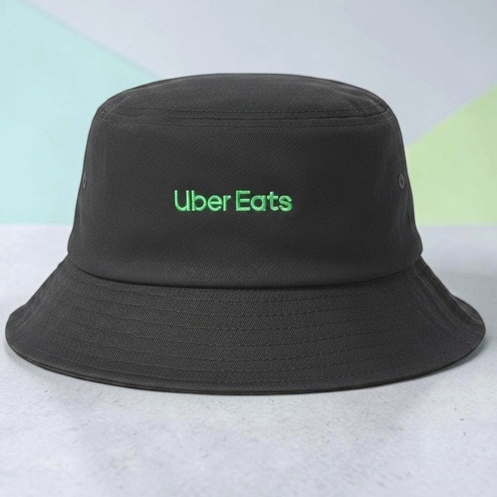 Uber Eats Bucket Hat Black Cotton Embroidered Logo Big Accessories Sun Hat Mens